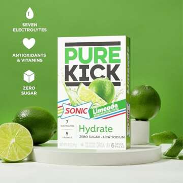 PURE KICK Hydration Singles to Go Drink Mix, Sonic Limeade, Includes 12 Boxes with 6 Packets in Each Box, 72 Total Packets