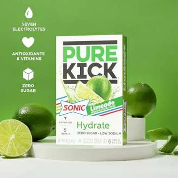 PURE KICK Hydration Singles to Go Drink Mix, Sonic Limeade, Includes 12 Boxes with 6 Packets in Each Box, 72 Total Packets