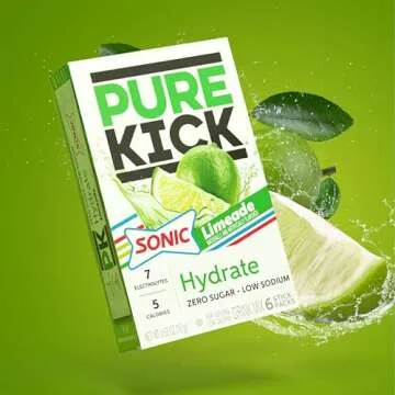 PURE KICK Hydration Singles to Go Drink Mix, Sonic Limeade, Includes 12 Boxes with 6 Packets in Each Box, 72 Total Packets