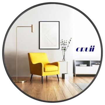 24 Inch Black Round Mirror with Metal Frame