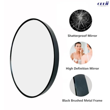24 Inch Black Round Mirror with Metal Frame