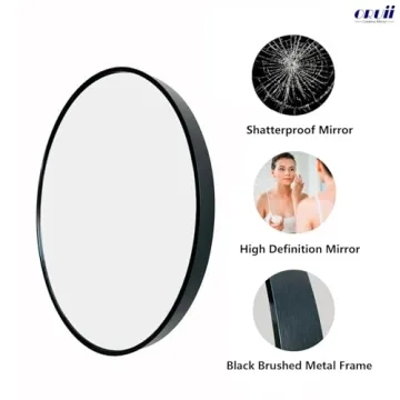 24 Inch Black Round Mirror with Metal Frame