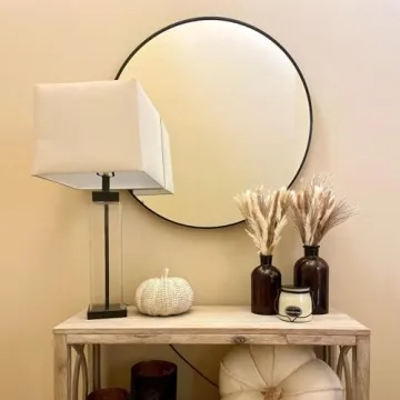 24 Inch Black Round Mirror with Metal Frame