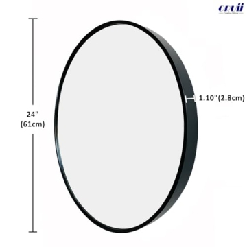24 Inch Black Round Mirror with Metal Frame