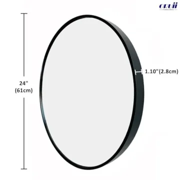 24 Inch Black Round Mirror with Metal Frame