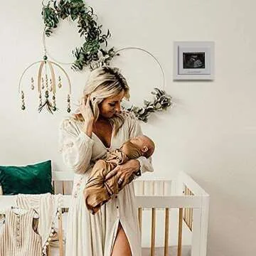 IHEIPYE Baby Sonogram Photo Frame - 1st Ultrasound Picture Frame - Idea Gift for Expecting Parents,Baby Shower, Gender Reveal Party,Baby Nursery Decor (Silver Text, White)