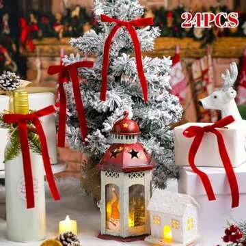 Glitinsel 24 Pcs Velvet Ribbon Bows Twist Tie Coquette Bows for Bachelorette Bridal Shower Coquette Birthday Party Christmas Tree Wreath Decoration Supplies(Width of 5/8",Red)