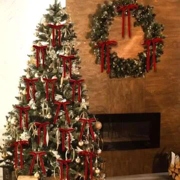 Glitinsel 24 Pcs Velvet Ribbon Bows Twist Tie Coquette Bows for Bachelorette Bridal Shower Coquette Birthday Party Christmas Tree Wreath Decoration Supplies(Width of 5/8",Red)