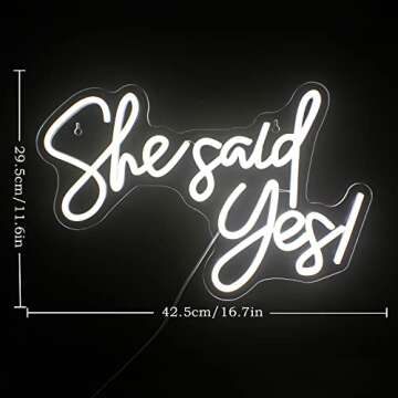 Gamerneon She Said Yes Neon Sign Cold White Wedding Word Neon Lights for Proposal Decorations USB Le...