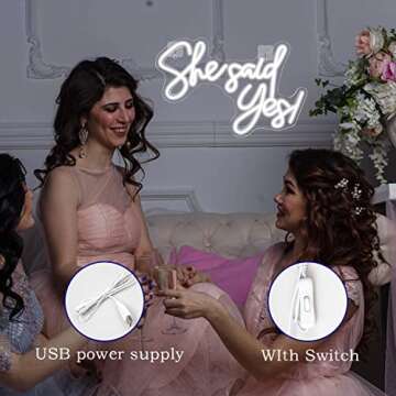 Gamerneon She Said Yes Neon Sign Cold White Wedding Word Neon Lights for Proposal Decorations USB Letter Wall Neon Light Signs for Bachelorette Engagement Party Bridal Shower Romantic Night