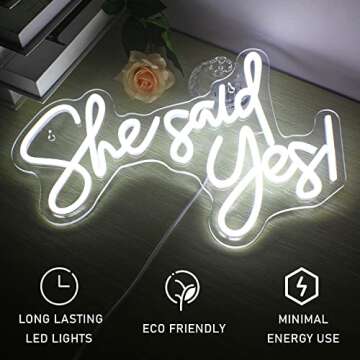Gamerneon She Said Yes Neon Sign Cold White Wedding Word Neon Lights for Proposal Decorations USB Letter Wall Neon Light Signs for Bachelorette Engagement Party Bridal Shower Romantic Night