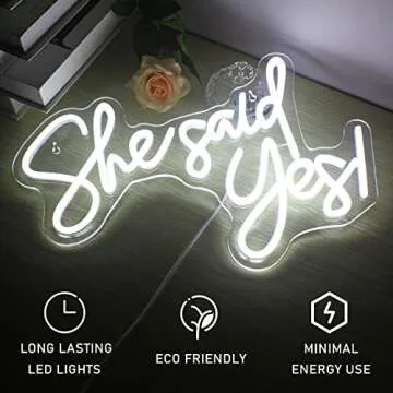 Gamerneon She Said Yes Neon Sign Cold White Wedding Word Neon Lights for Proposal Decorations USB Letter Wall Neon Light Signs for Bachelorette Engagement Party Bridal Shower Romantic Night