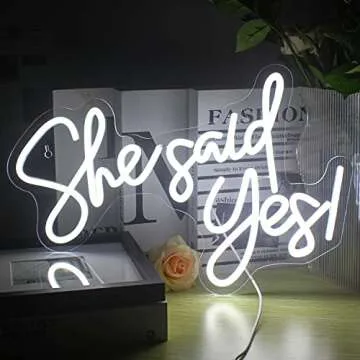 Gamerneon She Said Yes Neon Sign Cold White Wedding Word Neon Lights for Proposal Decorations USB Letter Wall Neon Light Signs for Bachelorette Engagement Party Bridal Shower Romantic Night