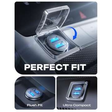 AINOPE Car Charger【Smallest Metal】 4.8A Cigarette Lighter USB Car Phone Charger Dual Port 12V USB Outlet Adapter Flush Fit for iPhone 16 Pro Max/15/14 iPad Samsung Galaxy S25 S24 Ultra, Black