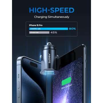 AINOPE Car Charger【Smallest Metal】 4.8A Cigarette Lighter USB Car Phone Charger Dual Port 12V USB Outlet Adapter Flush Fit for iPhone 16 Pro Max/15/14 iPad Samsung Galaxy S25 S24 Ultra, Black