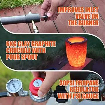 TOAUTO 6KG Upgraded Propane Melting Furnace TMF6000B-V3 Gas Kiln Kit 1300°C /2372°F for Scrap Metal Recycle Gold Silver Copper Aluminum Melting Refining Smelting