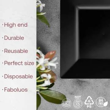 Smarty Had A Party 120 Elegant Disposable Plastic Dessert Plates, 6.5" Heavy Duty Square Black Salad...