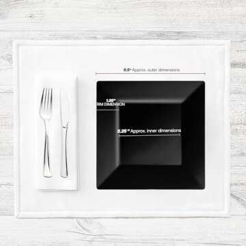 Smarty Had A Party 120 Elegant Disposable Plastic Dessert Plates, 6.5" Heavy Duty Fancy Square Black Salad Plates for Appetizers, Cakes, and Events, Bulk Party Supplies
