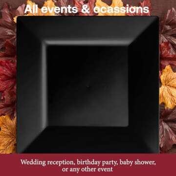 Smarty Had A Party 120 Elegant Disposable Plastic Dessert Plates, 6.5" Heavy Duty Fancy Square Black Salad Plates for Appetizers, Cakes, and Events, Bulk Party Supplies