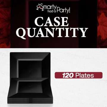 Smarty Had A Party 120 Elegant Disposable Plastic Dessert Plates, 6.5" Heavy Duty Fancy Square Black Salad Plates for Appetizers, Cakes, and Events, Bulk Party Supplies