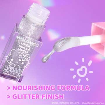 wet n wild Hello Kitty Glitter Lip Oil, New 10 Oil Infused Formula, Warm Apple Pie Lightly Scented, ...