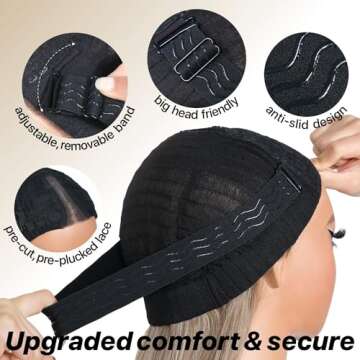 BrownBomb 1B Wear and Go Glueless Wigs Pre Plucked Pre Cut for Beginners Long Layered Straight Synthetic Lace Front Wigs with bangs 26 Inch Natural Black 3 Seconds to Wear for Beginners