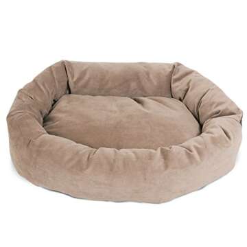Majestic Pet 40 Inch Suede Calming Dog Bed Washable – Cozy Soft Round Dog Bed with Spine Support for Dogs to Rest their Head - Fluffy Donut Dog Bed 40x29x9 (Inch) - Round Pet Bed Large – Stone