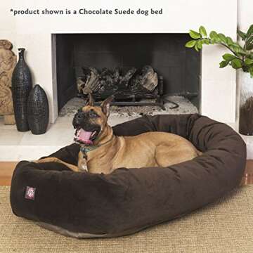 Majestic Pet 40 Inch Suede Calming Dog Bed Washable – Cozy Soft Round Dog Bed with Spine Support for Dogs to Rest their Head - Fluffy Donut Dog Bed 40x29x9 (Inch) - Round Pet Bed Large – Stone
