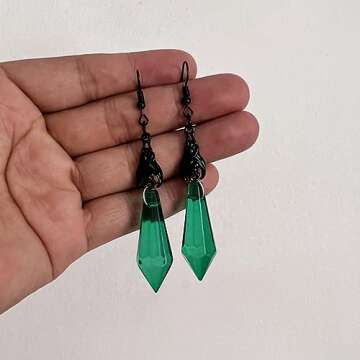 Gothic Dark Bat Dangle Earrings Red Black Crystal Gems Bat Earrings Punk Rock Style Bat Animal Earrings Halloween Costumes Earrings Jewelry for Women (Green)