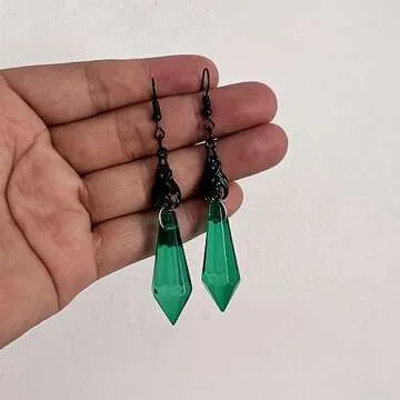 Gothic Dark Bat Dangle Earrings Red Black Crystal Gems Bat Earrings Punk Rock Style Bat Animal Earrings Halloween Costumes Earrings Jewelry for Women (Green)