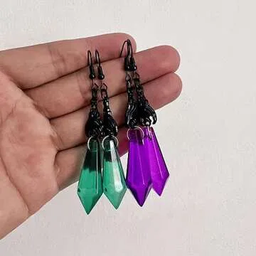 Gothic Dark Bat Dangle Earrings Red Black Crystal Gems Bat Earrings Punk Rock Style Bat Animal Earrings Halloween Costumes Earrings Jewelry for Women (Green)