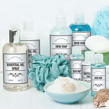 36 Pieces Bathroom Bottle Label Waterproof Bottle Stickers for Containers Organization Shampoo, Hand Soap, Dish Soap Label for Kitchen (White, 2.76 x 2.56 Inch)