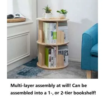 Heehee 2 Rotating Bookshelf 360 Display Floor Standing Bookcase Storage Rack for Kids&Adults Multi-Functional Bookshelf Organizer (2-Tier)