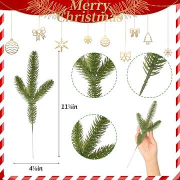 24 PCS Artificial Christmas Pine Needle Branches, Cedar Fake Green Sprigs for Holiday Decor, Wreath ...
