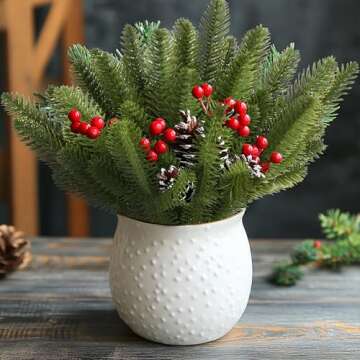 24 PCS Artificial Christmas Pine Needle Branches, Cedar Fake Green Sprigs for Holiday Decor, Wreath Garland and DIY Crafts Faux Christmas Greenery Stems Picks for Indoor Outdoor Seasonal Decorations