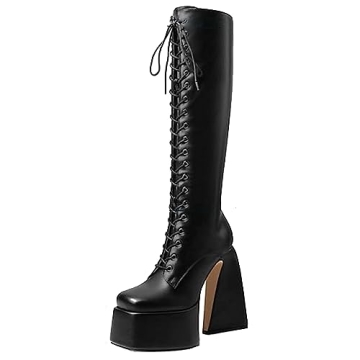 Uacllcau Knee High Boots for Women - Platform Chunky Heel Fashion Footwear