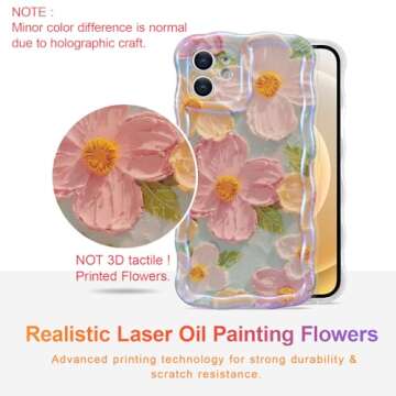 EYZUTAK Case for iPhone 12, Colorful Retro Oil Painting Printed Flower Laser Beam Glossy Pattern Cut...