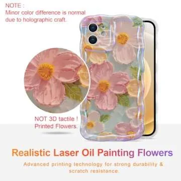 EYZUTAK Case for iPhone 12, Colorful Retro Oil Painting Printed Flower Laser Beam Glossy Pattern Cut...