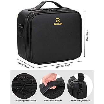 Relavel Makeup Organizer Bag, Makeup Case Leather Travel Makeup Bag 2 Layers Train Case Large Cosmetic Case Portable with Adjustable Dividers Makeup Brushes Holder Storage Box (Small Black)