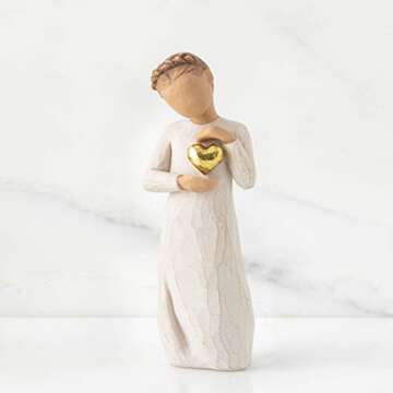 Willow Tree Keepsake, Kept Forever in The Heart, Figure Holding Gold Leaf Heart, an Expression of Love and Caring or to Express Sympathy and Comfort, Sculpted Hand-Painted Figure