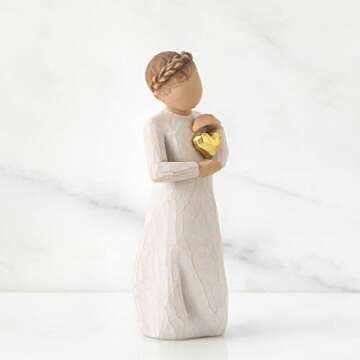 Willow Tree Keepsake, Kept Forever in The Heart, Figure Holding Gold Leaf Heart, an Expression of Love and Caring or to Express Sympathy and Comfort, Sculpted Hand-Painted Figure