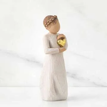 Willow Tree Keepsake, Kept Forever in The Heart, Figure Holding Gold Leaf Heart, an Expression of Love and Caring or to Express Sympathy and Comfort, Sculpted Hand-Painted Figure