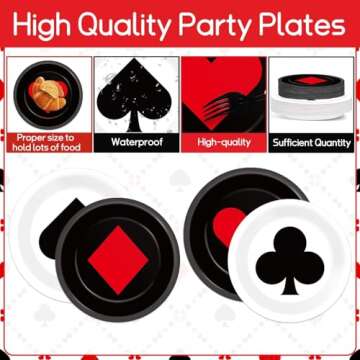CHUNNIN 96Pcs Casino Party Plates and Napkins Las Vegas Party Decorations Casino Night Party Dessert Plates Poker Dessert Tableware Set for 24 Guests Game Night Birthday Event Game Supplies Favor