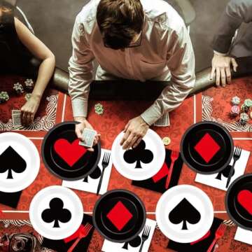 CHUNNIN 96Pcs Casino Party Plates and Napkins Las Vegas Party Decorations Casino Night Party Dessert Plates Poker Dessert Tableware Set for 24 Guests Game Night Birthday Event Game Supplies Favor