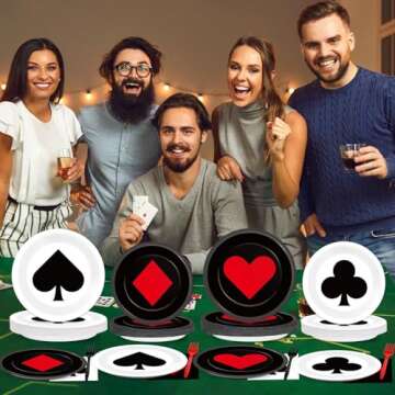CHUNNIN 96Pcs Casino Party Plates and Napkins Las Vegas Party Decorations Casino Night Party Dessert Plates Poker Dessert Tableware Set for 24 Guests Game Night Birthday Event Game Supplies Favor