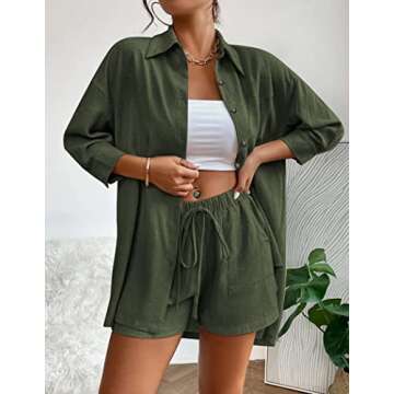Beyove Summer Women's Casual Two Pieces Tracksuit 3/4 Sleeve Button-Down High Low Shirt High Waisted...
