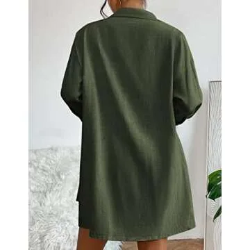 Beyove Summer Women's Casual Two Pieces Tracksuit 3/4 Sleeve Button-Down High Low Shirt High Waisted Shorts Set, Army Green L