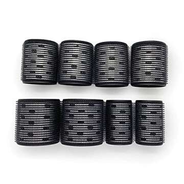 Kitsch Ceramic Hair Rollers | Self Grip Thermal Hair Rollers | Holiday Gift Hair Curlers | Variety Pack | 8 Pcs (Black)