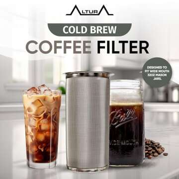 Cold Brew Coffee Maker for Wide Mouth Mason Jar - Stainless Steel Iced Coffee Cold Brew Filter & Inf...