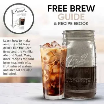 Cold Brew Coffee Maker for Wide Mouth Mason Jar - Stainless Steel Iced Coffee Cold Brew Filter & Infuser Maker for Tea & Fruit Water -Versatile Mason Jar Coffee Brewer & Tea Strainer Kit (32oz/1qt)